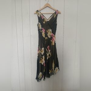 Vintage silk asymmetrical floral beaded dress Adrianna size M *see Measurement
